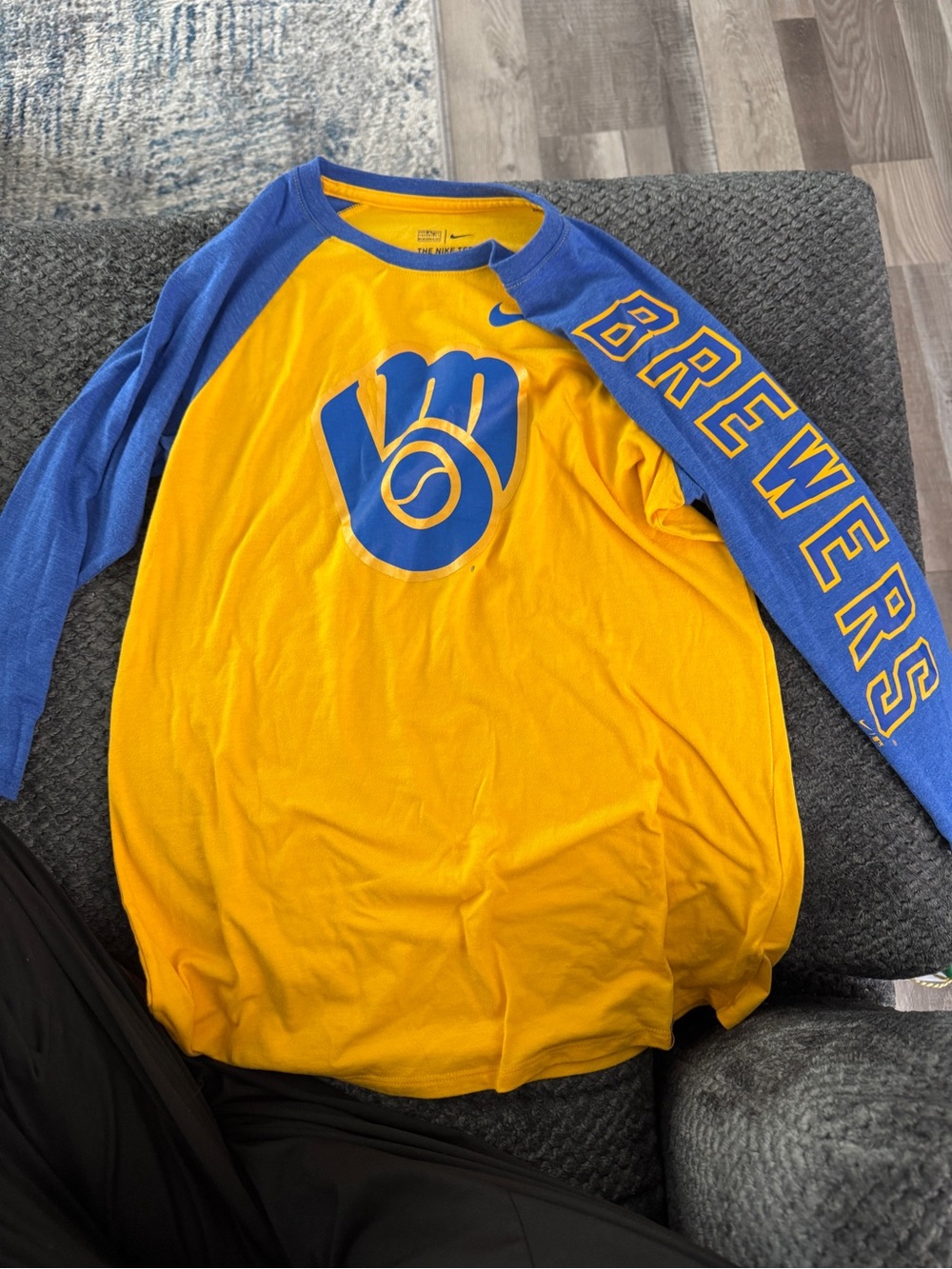 Nike Brewers Yellow and Blue Longer Sleeve Tee (comes down to the middle of arm)